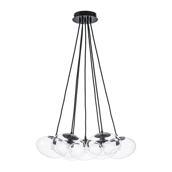 Chandelierias - Modern 7 - Light Clear Oval Glass Cluster Bubble Chandelier - Chandeliers - Matte Black -