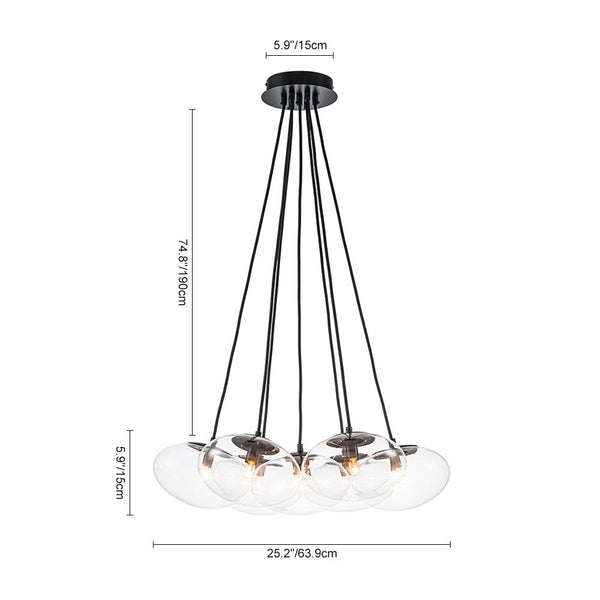 Chandelierias - Modern 7 - Light Clear Oval Glass Cluster Bubble Chandelier - Chandeliers - Matte Black -