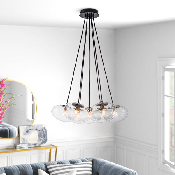 Chandelierias - Modern 7 - Light Clear Oval Glass Cluster Bubble Chandelier - Chandeliers - Matte Black -