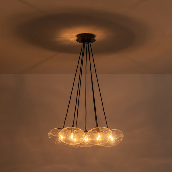 Chandelierias - Modern 7 - Light Clear Oval Glass Cluster Bubble Chandelier - Chandeliers - Matte Black -