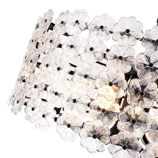 Chandelierias - Modern 8 - Light Dimmable Flower Glass Drum Pendant Chandelier - Pendant - Black -