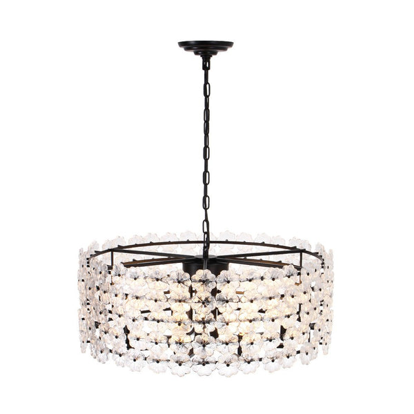 Chandelierias - Modern 8 - Light Dimmable Flower Glass Drum Pendant Chandelier - Pendant - Black -