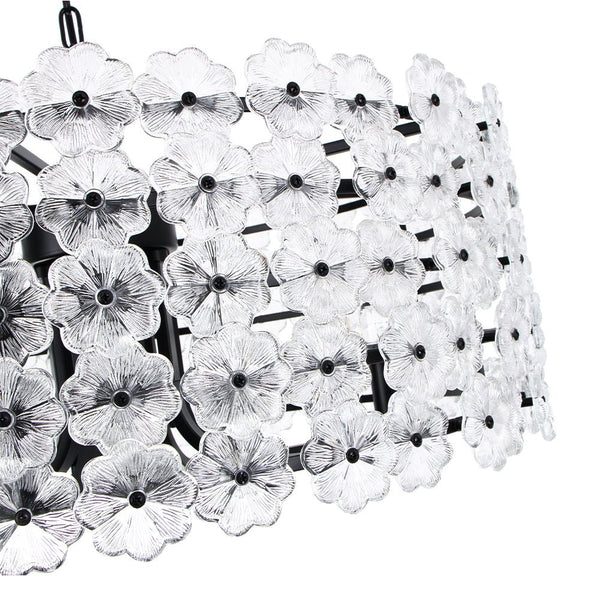 Chandelierias - Modern 8 - Light Dimmable Flower Glass Drum Pendant Chandelier - Pendant - Black -