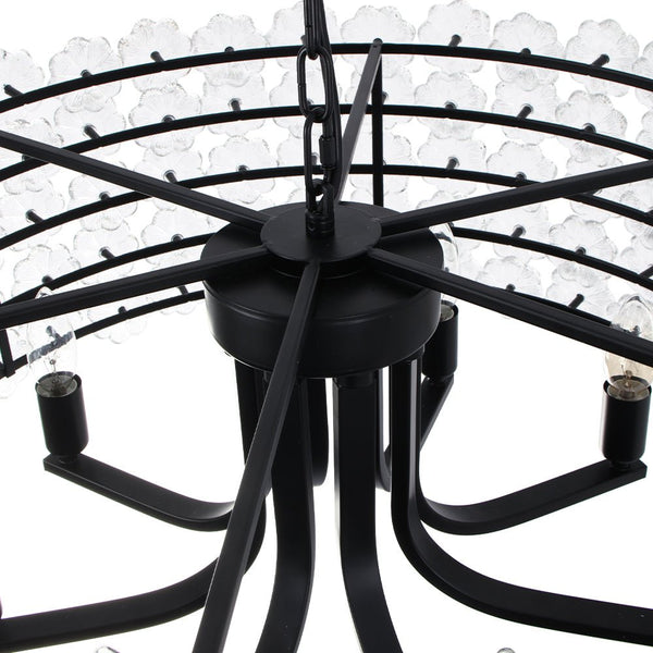 Chandelierias - Modern 8 - Light Dimmable Flower Glass Drum Pendant Chandelier - Pendant - Black -