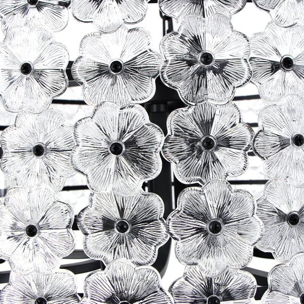 Chandelierias - Modern 8 - Light Dimmable Flower Glass Drum Pendant Chandelier - Pendant - Black -
