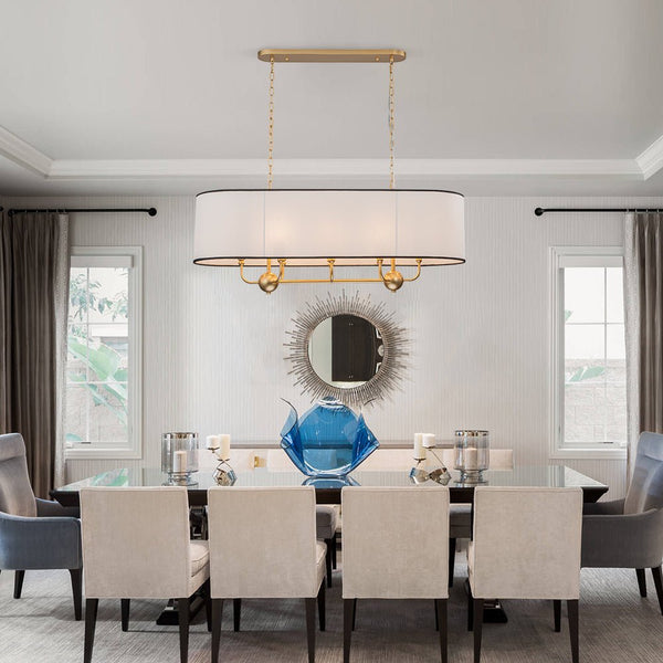 Chandelierias - Modern 8 - Light Fabric Shade Oval Drum Linear Chandelier - Chandelier - Brass -