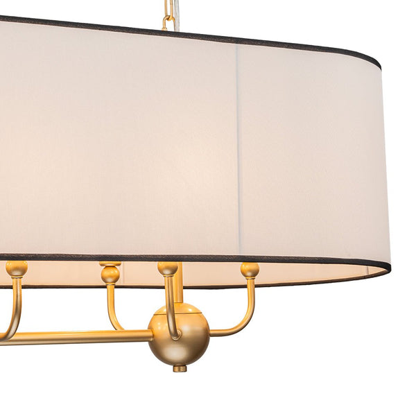 Chandelierias - Modern 8 - Light Fabric Shade Oval Drum Linear Chandelier - Chandelier - Brushed Brass -