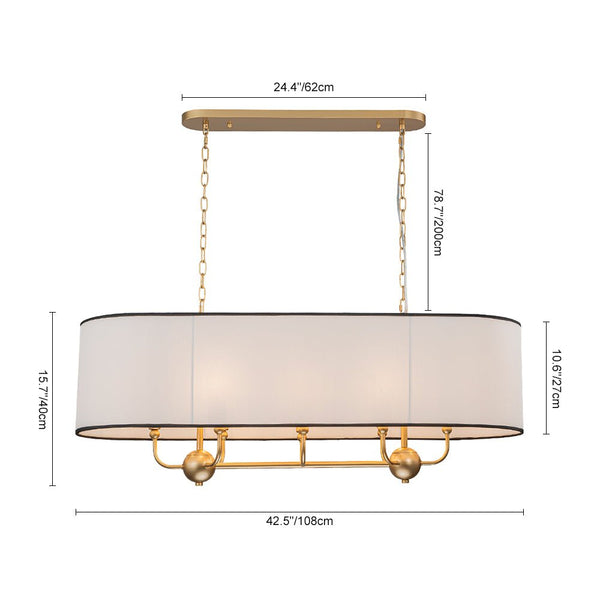 Chandelierias - Modern 8 - Light Fabric Shade Oval Drum Linear Chandelier - Chandelier - Brushed Brass -