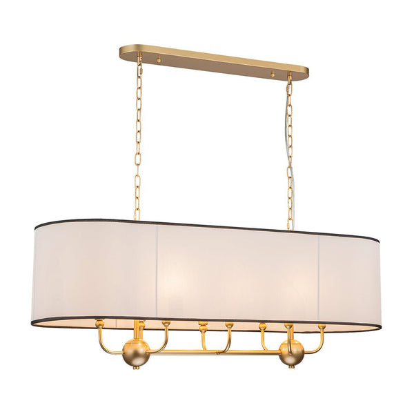 Chandelierias - Modern 8 - Light Fabric Shade Oval Drum Linear Chandelier - Chandelier - Brushed Brass -