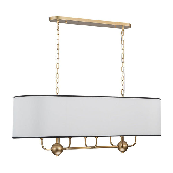 Chandelierias - Modern 8 - Light Fabric Shade Oval Drum Linear Chandelier - Chandelier - Brushed Brass -