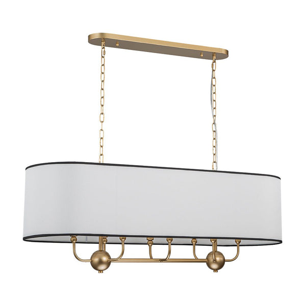 Chandelierias - Modern 8 - Light Fabric Shade Oval Drum Linear Chandelier - Chandelier - Brushed Brass -