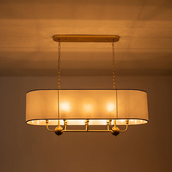 Chandelierias - Modern 8 - Light Fabric Shade Oval Drum Linear Chandelier - Chandelier - Brushed Brass -