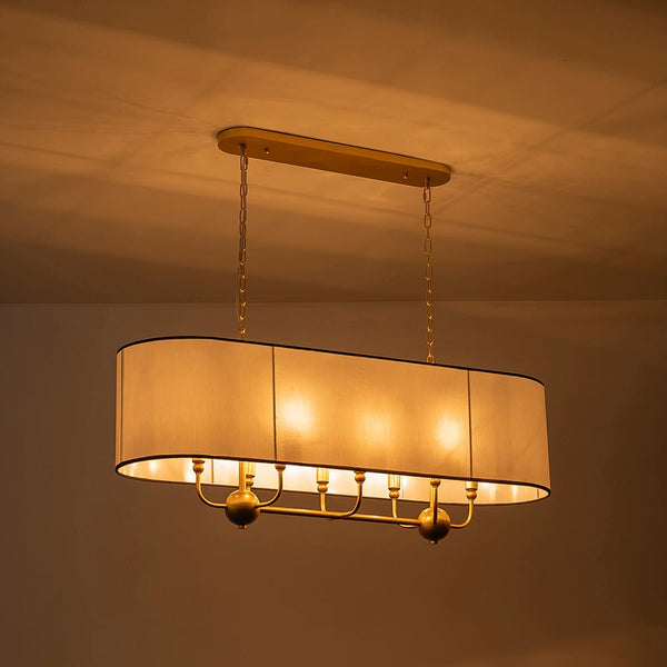 Chandelierias - Modern 8 - Light Fabric Shade Oval Drum Linear Chandelier - Chandelier - Brushed Brass -