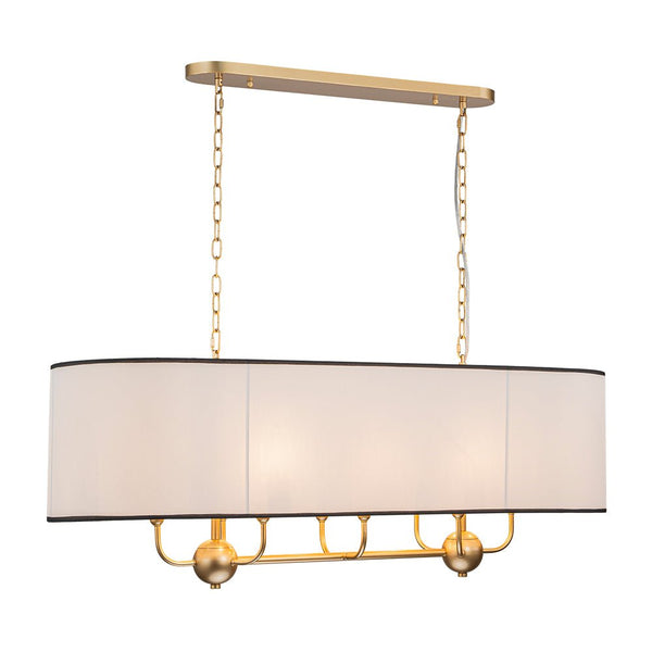 Chandelierias - Modern 8 - Light Fabric Shade Oval Drum Linear Chandelier - Chandelier - Brushed Brass -