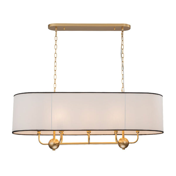 Chandelierias - Modern 8 - Light Fabric Shade Oval Drum Linear Chandelier - Chandelier - Brushed Brass -