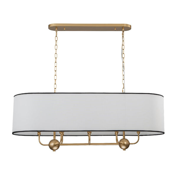 Chandelierias - Modern 8 - Light Fabric Shade Oval Drum Linear Chandelier - Chandelier - Brushed Brass -