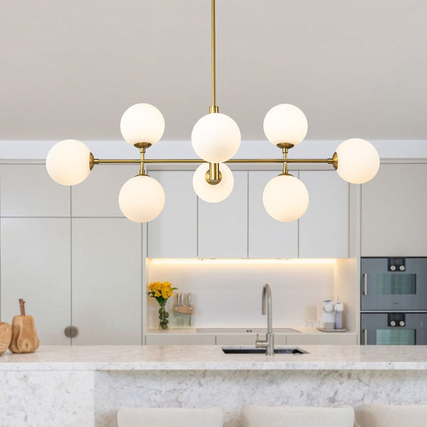 Chandelierias-Modern 8-Light Linear Opal Glass Globe Chandelier-Chandeliers-Black-8 Bulbs
