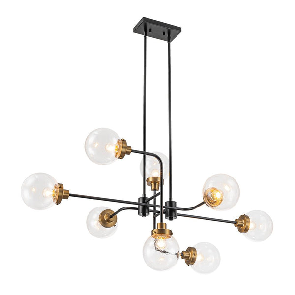 Chandelierias - Modern 8 - Light Linear Seeded Glass Globe Chandelier - Chandelier - Black & Brass -
