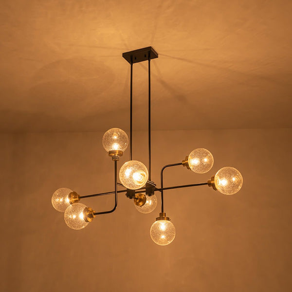 Chandelierias - Modern 8 - Light Linear Seeded Glass Globe Chandelier - Chandelier - Black & Brass -