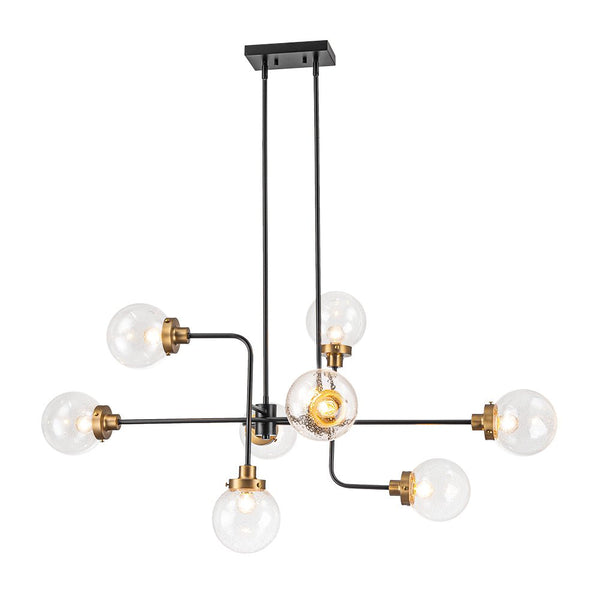 Chandelierias - Modern 8 - Light Linear Seeded Glass Globe Chandelier - Chandelier - Black & Brass -