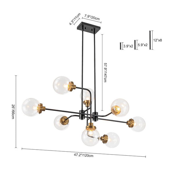 Chandelierias - Modern 8 - Light Linear Seeded Glass Globe Chandelier - Chandelier - Black & Brass -