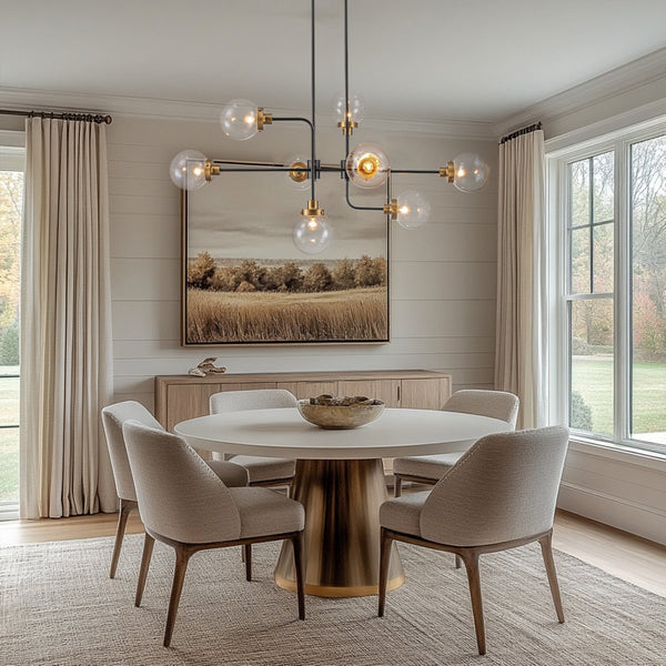 Chandelierias - Modern 8 - Light Linear Seeded Glass Globe Chandelier - Chandelier - Black & Brass -