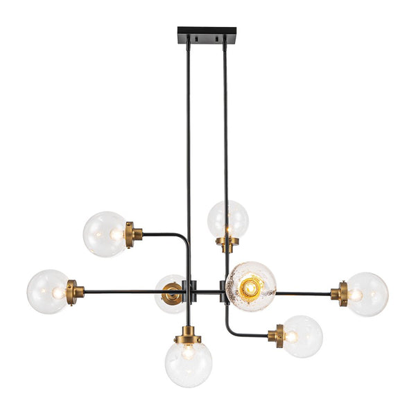Chandelierias - Modern 8 - Light Linear Seeded Glass Globe Chandelier - Chandelier - Black & Brass -