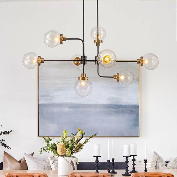 Chandelierias - Modern 8 - Light Linear Seeded Glass Globe Chandelier - Chandelier - Black & Brass -