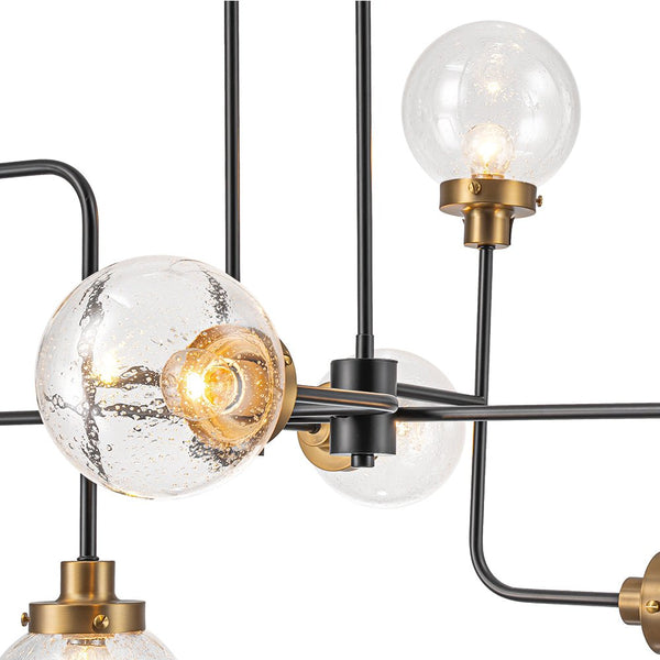 Chandelierias - Modern 8 - Light Linear Seeded Glass Globe Chandelier - Chandelier - Black & Brass -
