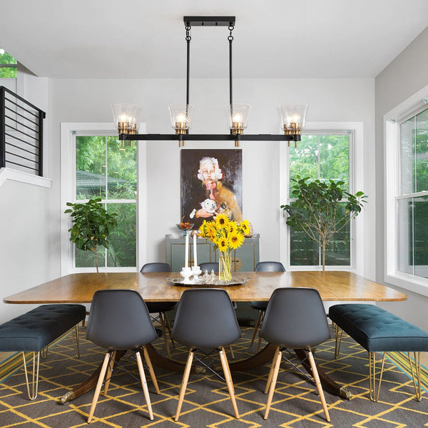 Chandelierias - Modern 8 - Light Seedy Bell Glass Kitchen Island Chandelier - Chandeliers - Black & Gold -