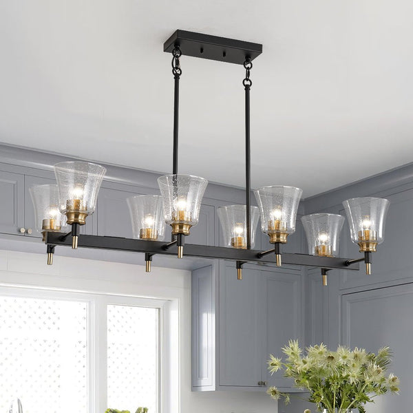 Chandelierias - Modern 8 - Light Seedy Bell Glass Kitchen Island Chandelier - Chandeliers - Black & Gold -
