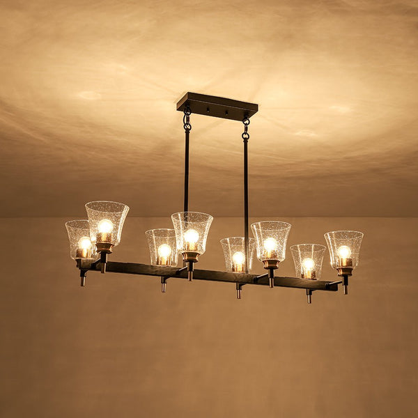 Chandelierias - Modern 8 - Light Seedy Bell Glass Kitchen Island Chandelier - Chandeliers - Black & Gold -
