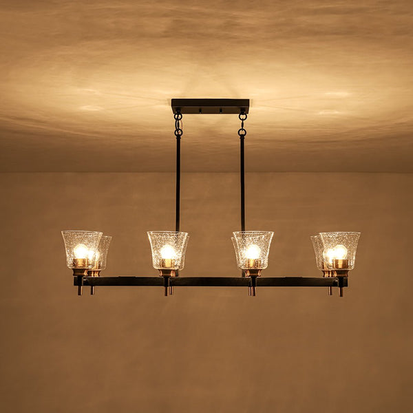 Chandelierias - Modern 8 - Light Seedy Bell Glass Kitchen Island Chandelier - Chandeliers - Black & Gold -