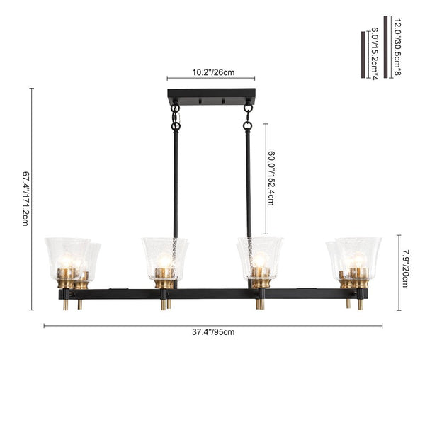 Chandelierias - Modern 8 - Light Seedy Bell Glass Kitchen Island Chandelier - Chandeliers - Black & Gold -