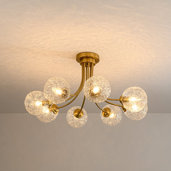 Chandelierias - Modern 8 - Light Water Wrinkled Glass Semi - Flush Mount Chandelier - Semi Flush - Brushed Gold (Back - order & Arrive in 3 - 4 Weeks) -