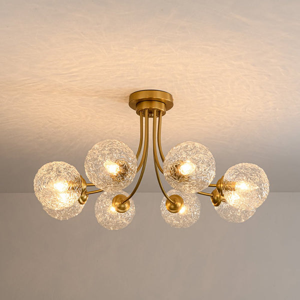 Chandelierias - Modern 8 - Light Water Wrinkled Glass Semi - Flush Mount Chandelier - Semi Flush - Brushed Gold (Back - order & Arrive in 3 - 4 Weeks) -
