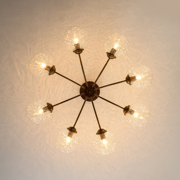 Chandelierias - Modern 8 - Light Water Wrinkled Glass Semi - Flush Mount Chandelier - Semi Flush - Oil - Rubbed Bronze (Back - order & Arrive in 2 - 3 Weeks) -