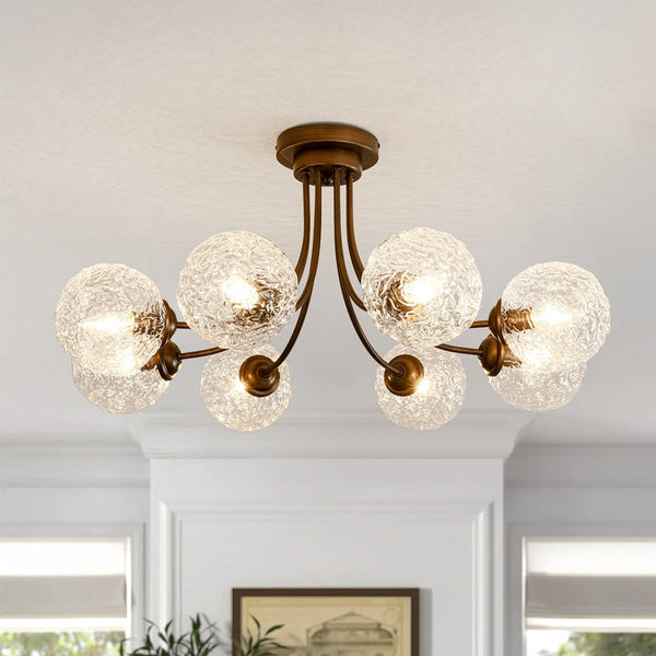 Chandelierias - Modern 8 - Light Water Wrinkled Glass Semi - Flush Mount Chandelier - Semi Flush - Oil - Rubbed Bronze (Back - order & Arrive in 2 - 3 Weeks) -
