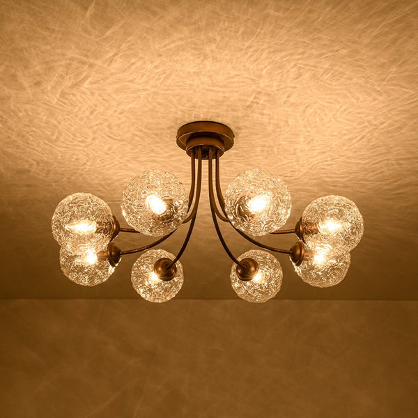 Chandelierias - Modern 8 - Light Water Wrinkled Glass Semi - Flush Mount Chandelier - Semi Flush - Oil - Rubbed Bronze (Back - order & Arrive in 3 - 4 Weeks) -
