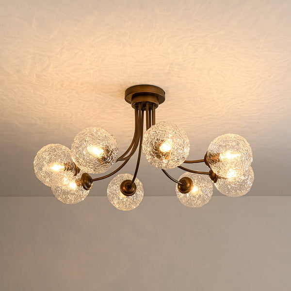 Chandelierias - Modern 8 - Light Water Wrinkled Glass Semi - Flush Mount Chandelier - Semi Flush - Oil - Rubbed Bronze (Back - order & Arrive in 3 - 4 Weeks) -