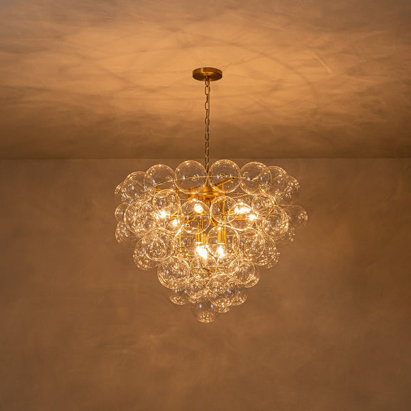 Chandelierias - Modern 9 - Light Clear Glass Grape Soap Bubble Chandelier - Chandeliers - Brass -