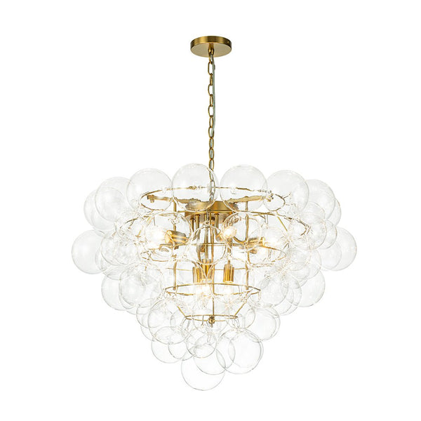 Chandelierias - Modern 9 - Light Clear Glass Grape Soap Bubble Chandelier - Chandeliers - Brass -
