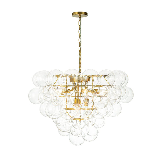 Chandelierias - Modern 9 - Light Clear Glass Grape Soap Bubble Chandelier - Chandeliers - Brass -