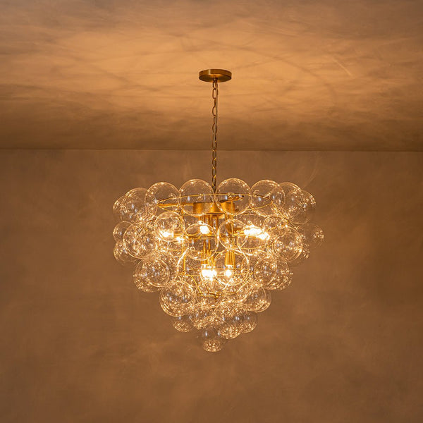 Chandelierias - Modern 9 - Light Clear Glass Grape Soap Bubble Chandelier - Chandeliers - Brass -