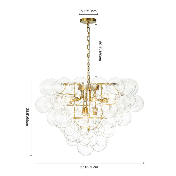 Chandelierias - Modern 9 - Light Clear Glass Grape Soap Bubble Chandelier - Chandeliers - Brass -