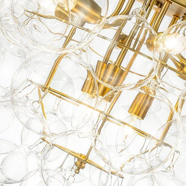 Chandelierias - Modern 9 - Light Clear Glass Grape Soap Bubble Chandelier - Chandeliers - Brass -