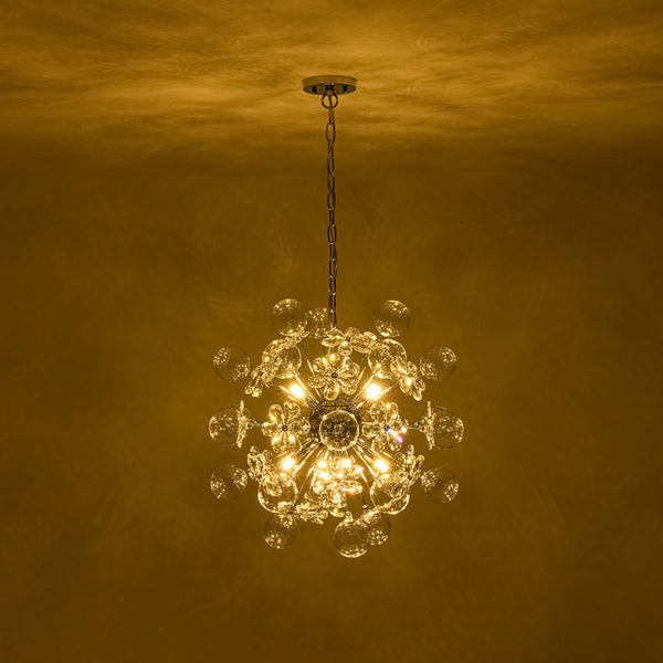 Chandelierias-Modern 9-Light Crystal Mixed Glass Bubble Sphere Starburst Chandelier-Chandeliers-Silver-