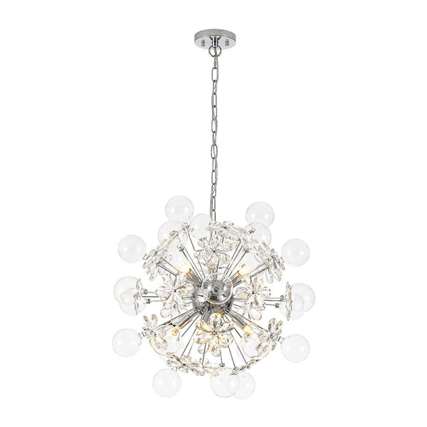Chandelierias-Modern 9-Light Crystal Mixed Glass Bubble Sphere Starburst Chandelier-Chandeliers-Silver-