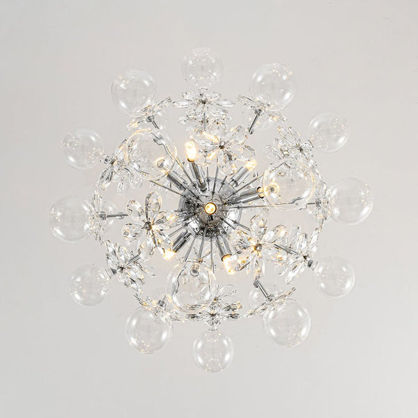 Chandelierias-Modern 9-Light Crystal Mixed Glass Bubble Sphere Starburst Chandelier-Chandeliers-Silver-