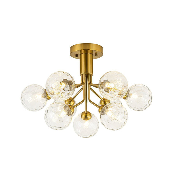 Chandelierias - Modern 9 - Light Hammered Glass Sputnik Semi - Flush Mount - Semi Flush - Black -